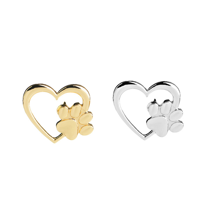 

Silver Gold Color Love Heart Paw Lapel Pin Pet Paw Print Pet Loss and Pet Memorial Pins Jewelry Dog Cat Lover Gifts HN79, Mixed colors