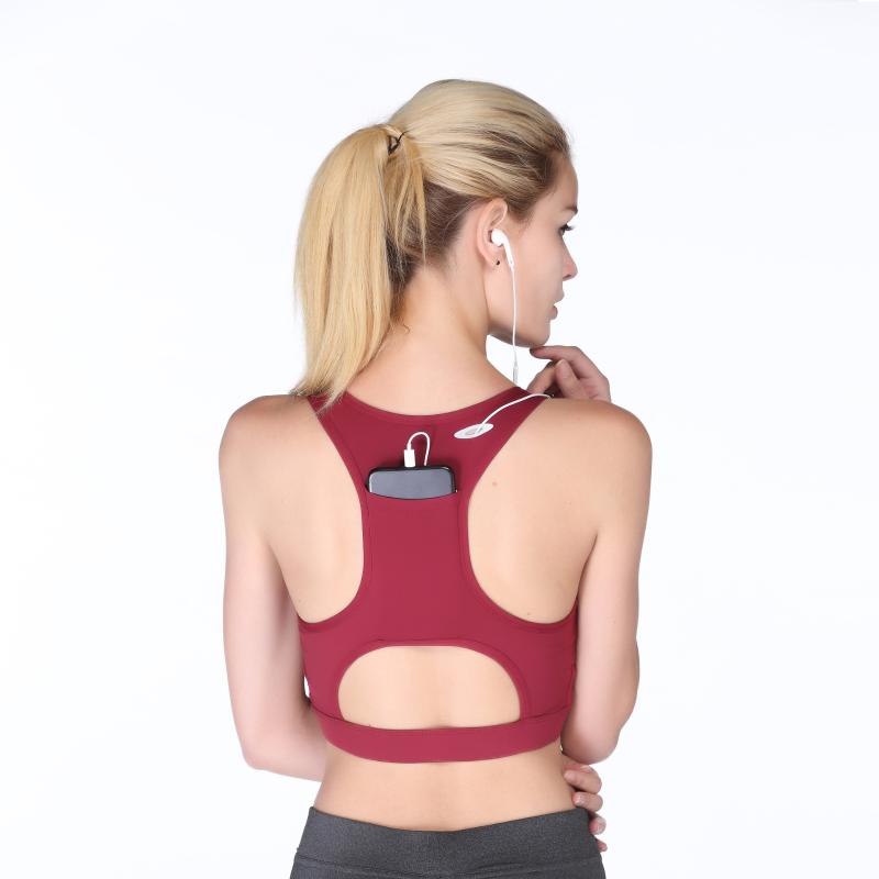 

2020 high-end back portable mobile phone pocket sports underwear yoga running shockproof professional sports bra, Ivory