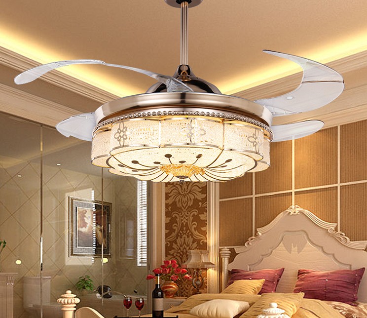 

Invisible Ceiling Fans Living Room Remote Control Fan Lights Bedroom Simple Modern Retractable Belt LED Mute Electric Fan Chandeliers