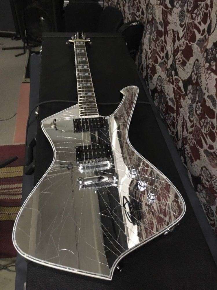 

Rare Mirror Cracks Black Guitar Paul Stanley Signature Electric Guitar Abalone Binding Body White MOP Inlay Mirror Pickguard