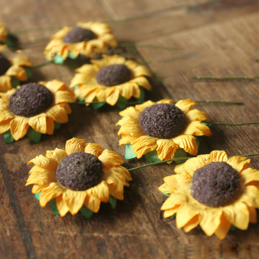 

30pcs/lot Artificial Decoration Sunflower Flowers for gift box diy decor paper flowers for scrapbooking cheap Mini Daisy A3939, Yellow