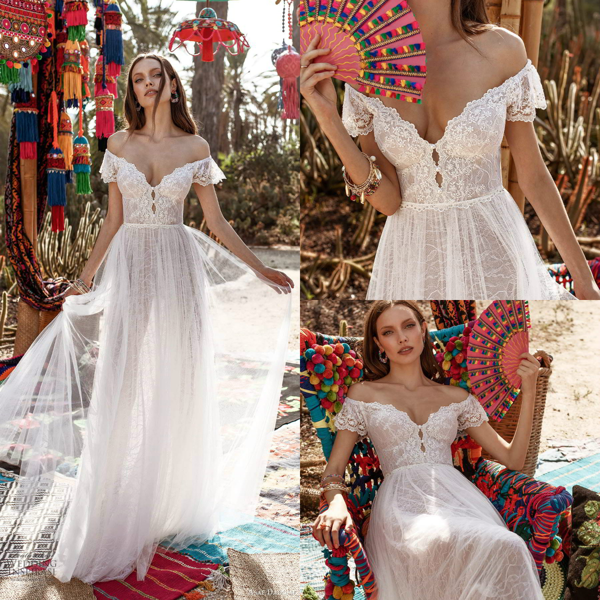 

Asaf Dadush 2020 Wedding Dresses Short Sleeve Off The Shoulder Lace Appliques Boho Bridal Robes De Mariée Custom Made Bohemian Wedding Dress, Black