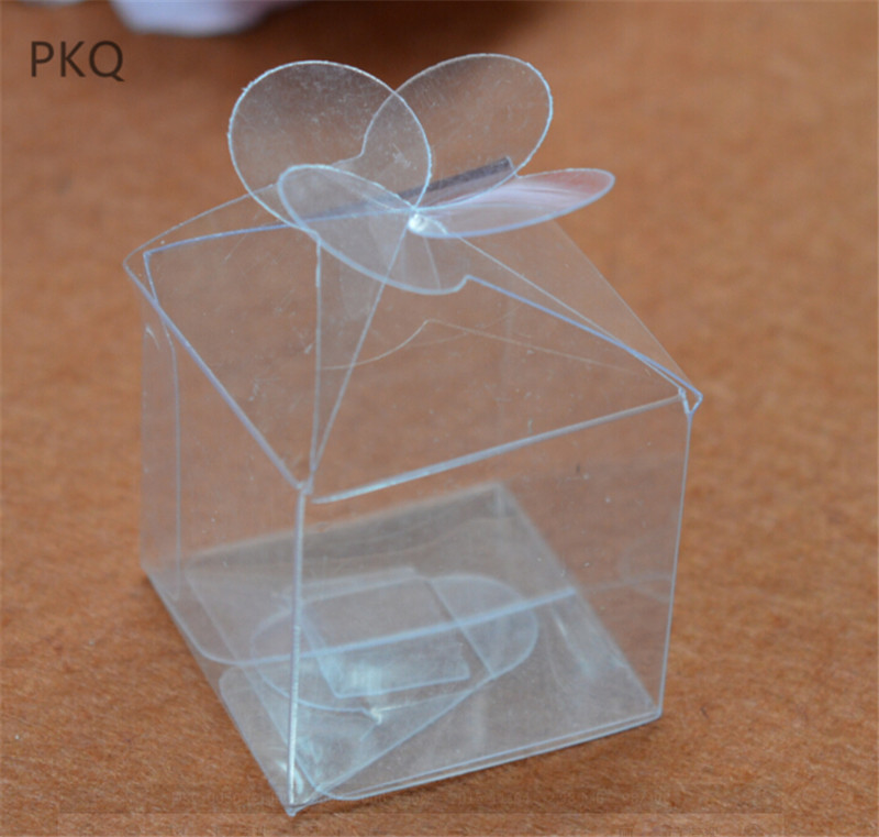 

50pcs Four-leaf Clover PVC Box Wedding Favors Candy Boxes Mini Square Gift Box Transparent Plastic Chocolate Packaging