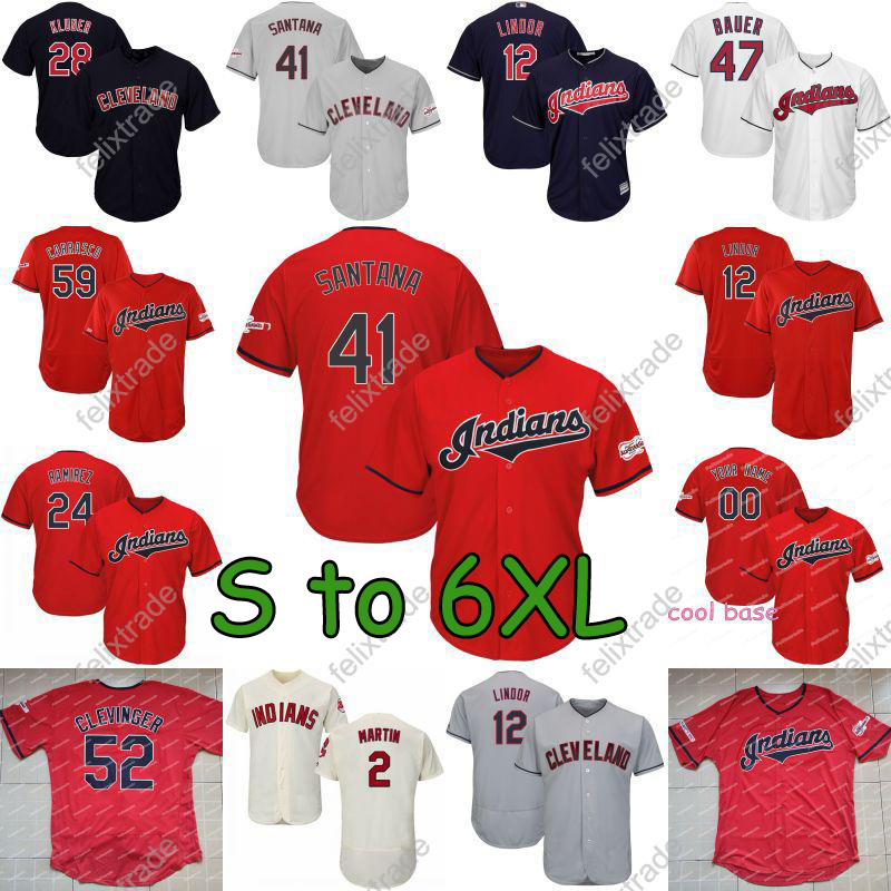 

Indians S to 6XL Plus Size Jersey Francisco Lindor Carlos Santana Mike Clevinger Jose Ramirez Jake Bauers Trevor Bauer Carrasco Custom Stitched, Blue