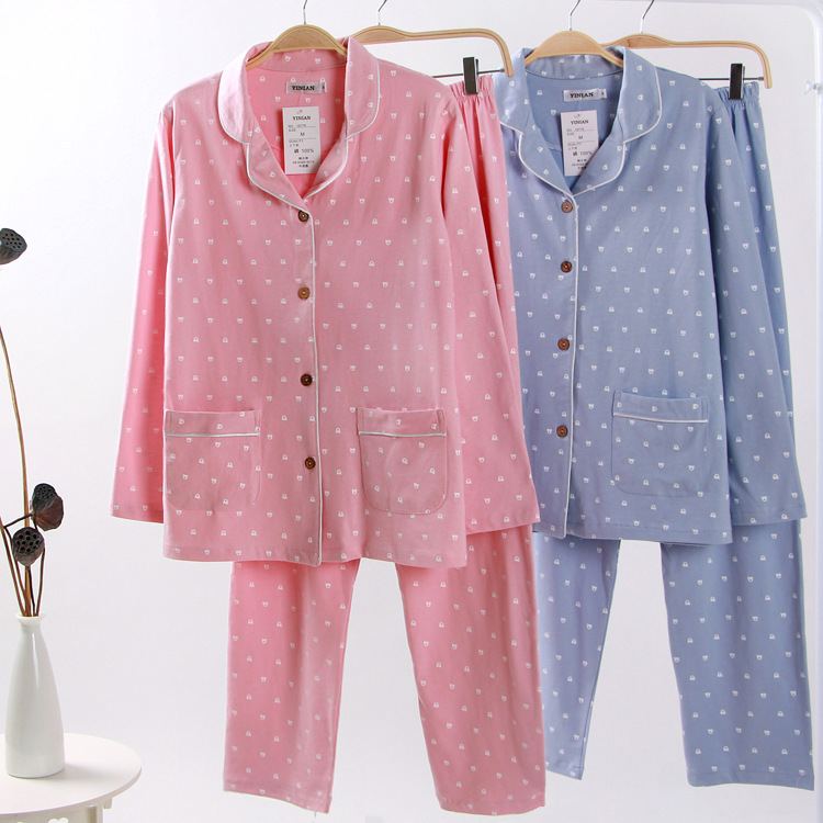 

Single-layer Knitted Couple Cotton Pajamas Two-piece Sets Men and Women Cartoon Printing Lounge Wear Home Suit Pijamas Mujer