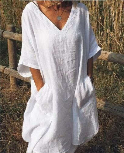 

Retro Women dresses girl Solid Dress BohoTop Mini Linen Dress 2019 New Summer Casual Prom Party Loose Tunic Shirt, Black
