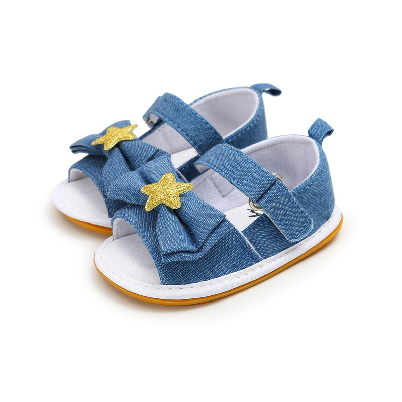 

2020 Toddler Newborn Infant Pentagram Sandals Summer Non-slip Denim Striped Prewalker Soft-soled Shoes with, Blue