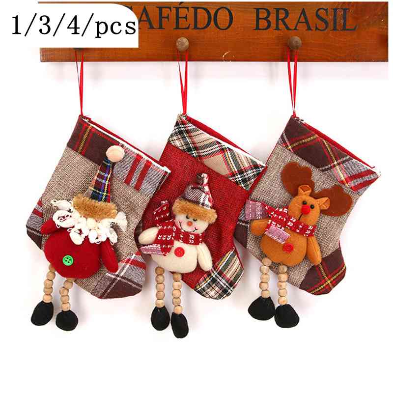 

New Year Christmas Decorations For Home Christmas Stockings Mini Sock Candy Gift Bag For Kids Xmas Tree Hang Decor 1/3/4PCS