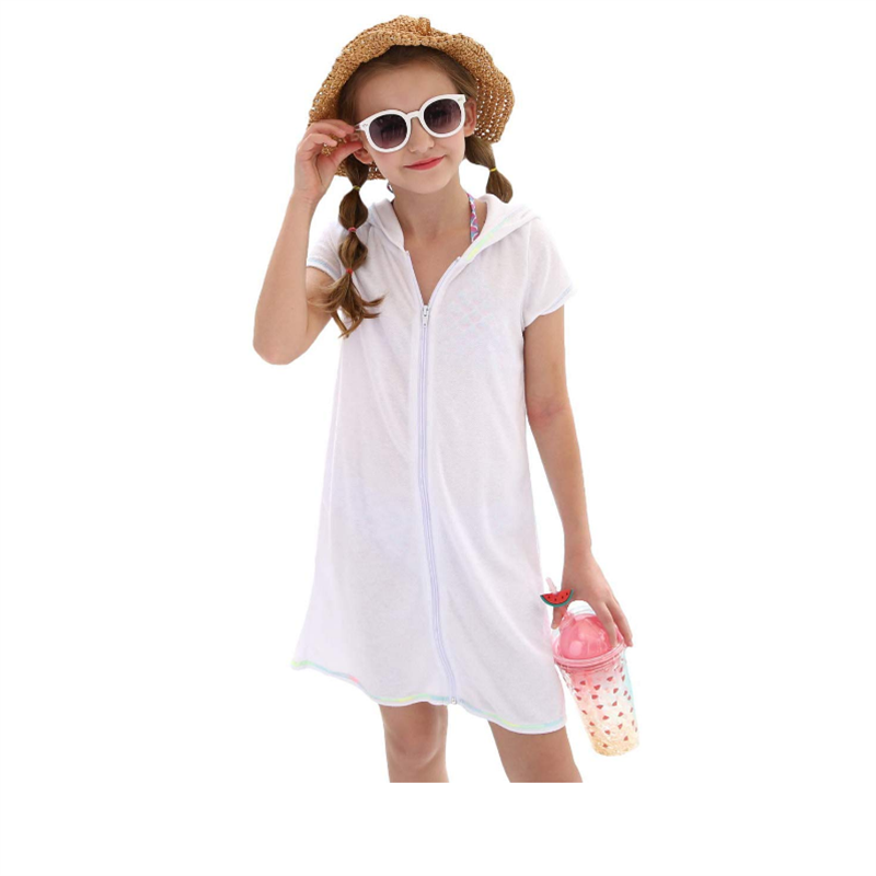 

MAICO Girls' Cover-ups Swimsuit Beach Dress Top, Short Sleeves Hooded Swimming Towel Cover Up