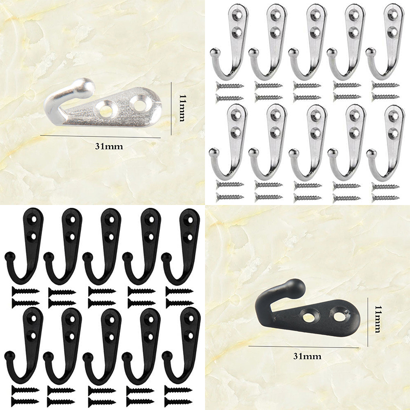 

10pcs 21*12*30 Mm Bedroom Hangers Metal Hooks Coat Hangers Screws Zinc Alloy Laundry Durable