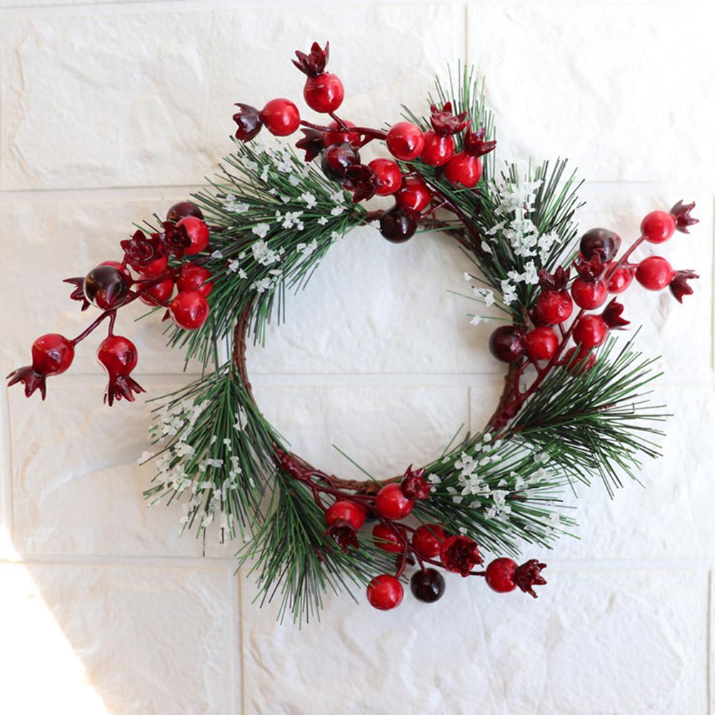 

HobbyLane Artificial Plants Berry Shape Wreath with Green Leaves for Christmas Door Window Simulation Plant Decoration, Red