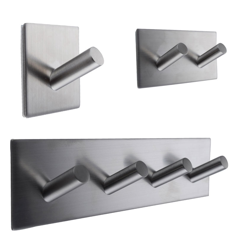 

304 Stainless Steel Self Adhesive Hook Key Rack Bathroom Kitchen Towel Hanger Wall Mount FPing