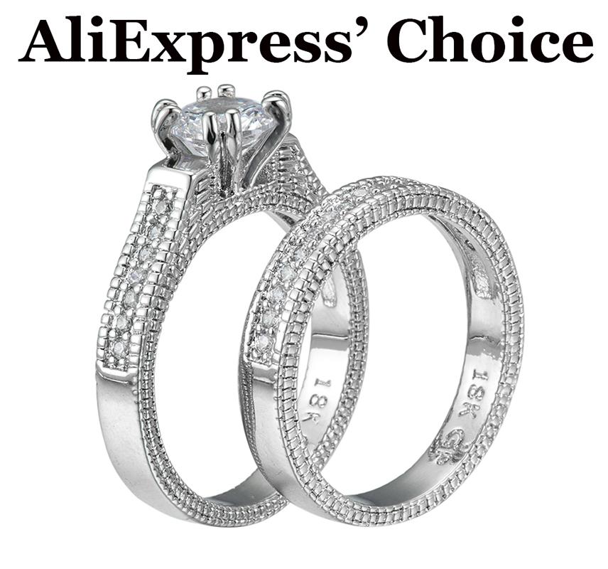 

2 Pcs 18K White Gold Filled 925 Silver Original Wedding Rings Band Bridal Sets for Women Free Shipping Top Quality