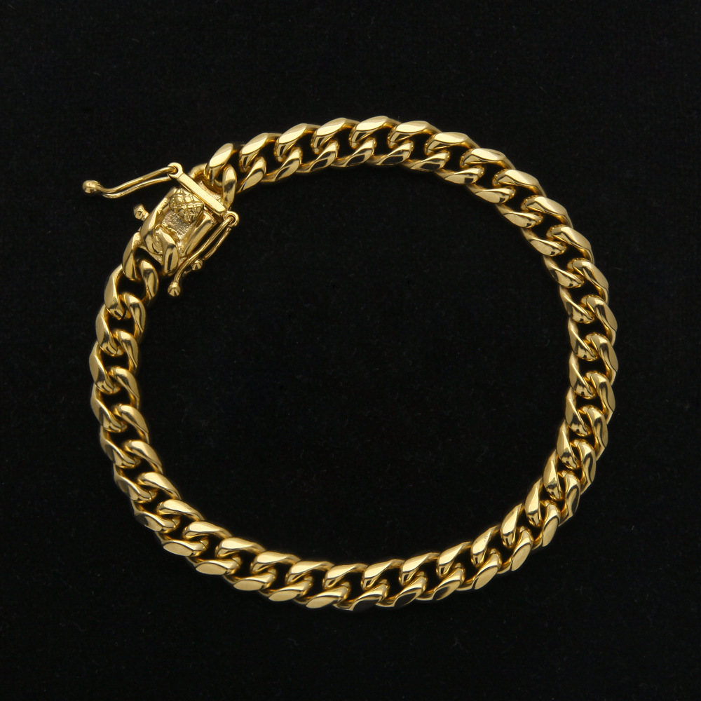 

Europe and America Hip-hop stainless steel Color preserving plating Round grinding Cuba chain Men's Cuban Bracelet with Buckles