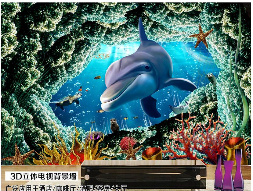 

WDBH 3d wallpaper custom photo on the wall Ocean cave dolphin background living room home decor 3d wall murals wallpaper for walls 3 d, Non-woven