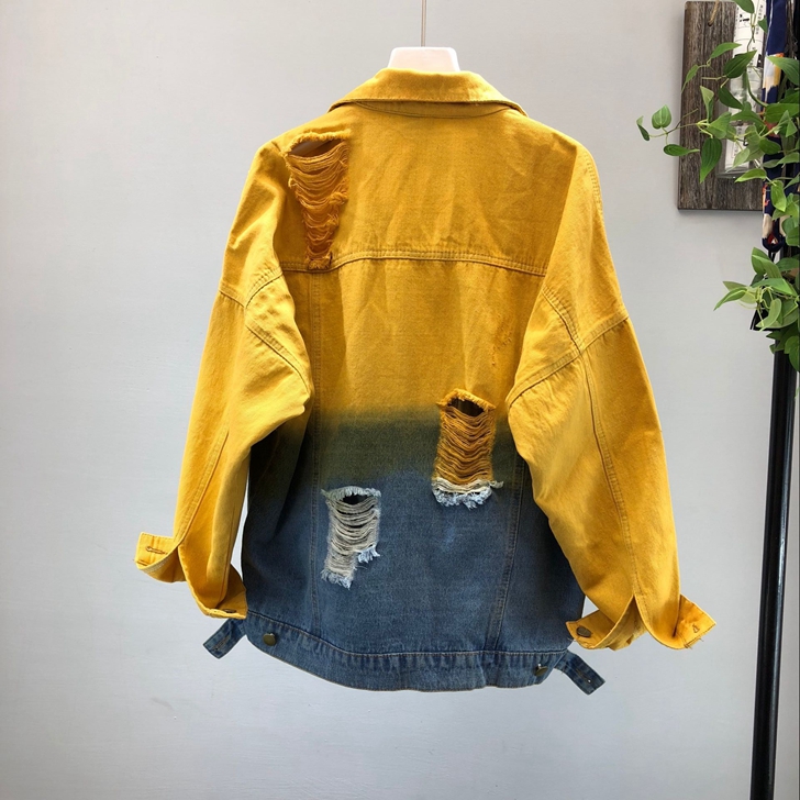 

Fashion Denim Winter Autumn Two Tone Lapel Jacket Women Single Breasted Casual Jackets Female Coats, Color matching