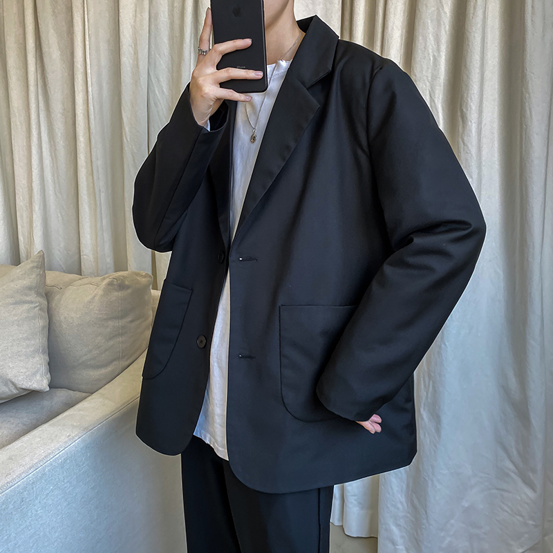 

2020 Spring And Autumn New Youth Popular Solid Color Japanese Small Suit Fashion Casual Wild Neutral Shirt Black -2XL