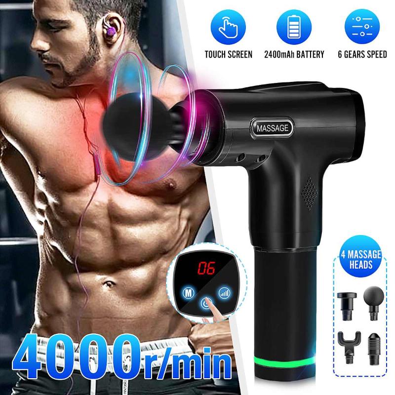 

NEW 4000r/min Massage Guns 6 Gears Muscle Massager Sport Massage Machine Relax Body Slimming 5 Heads With Bag LCD Display