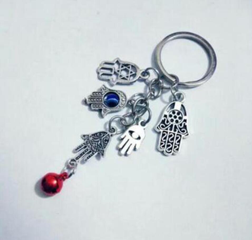 

Lucky Hamsa Fatima Hand Evil Eye&Mix Bell Pendants Charm Anti-Theft Keychain Gift Fit DIY Key Chains Accessories Jewelry 758