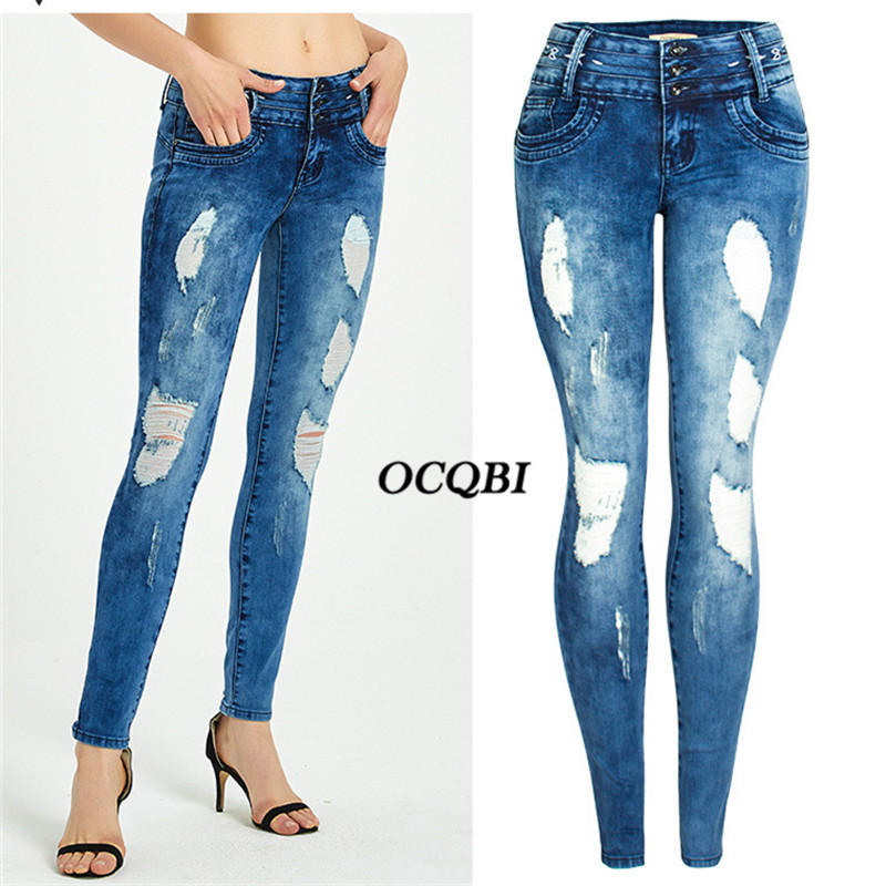 

Plus Size 2020 Women Jeans High Waisted Jeans Skinny Casual Fashion Pencil Denim Distressed, As pic