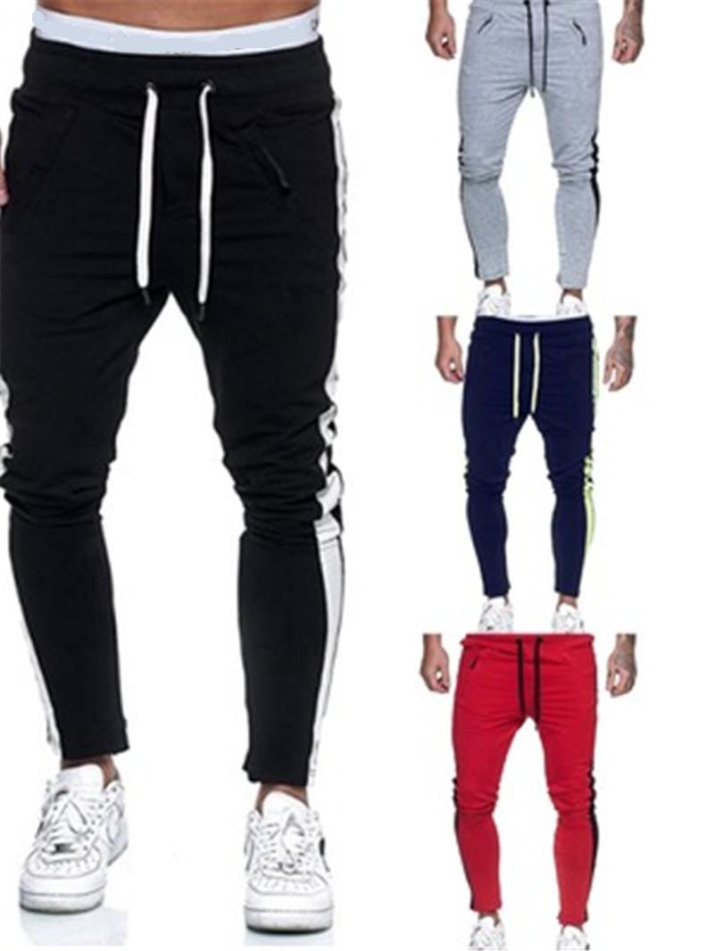 

Man Colorblock Casual Fitness Pants Fashion Trend Slim Pocket Drawstring Trousers Hot Sell Designer Male Elastic Waist Pants Clothing, Black