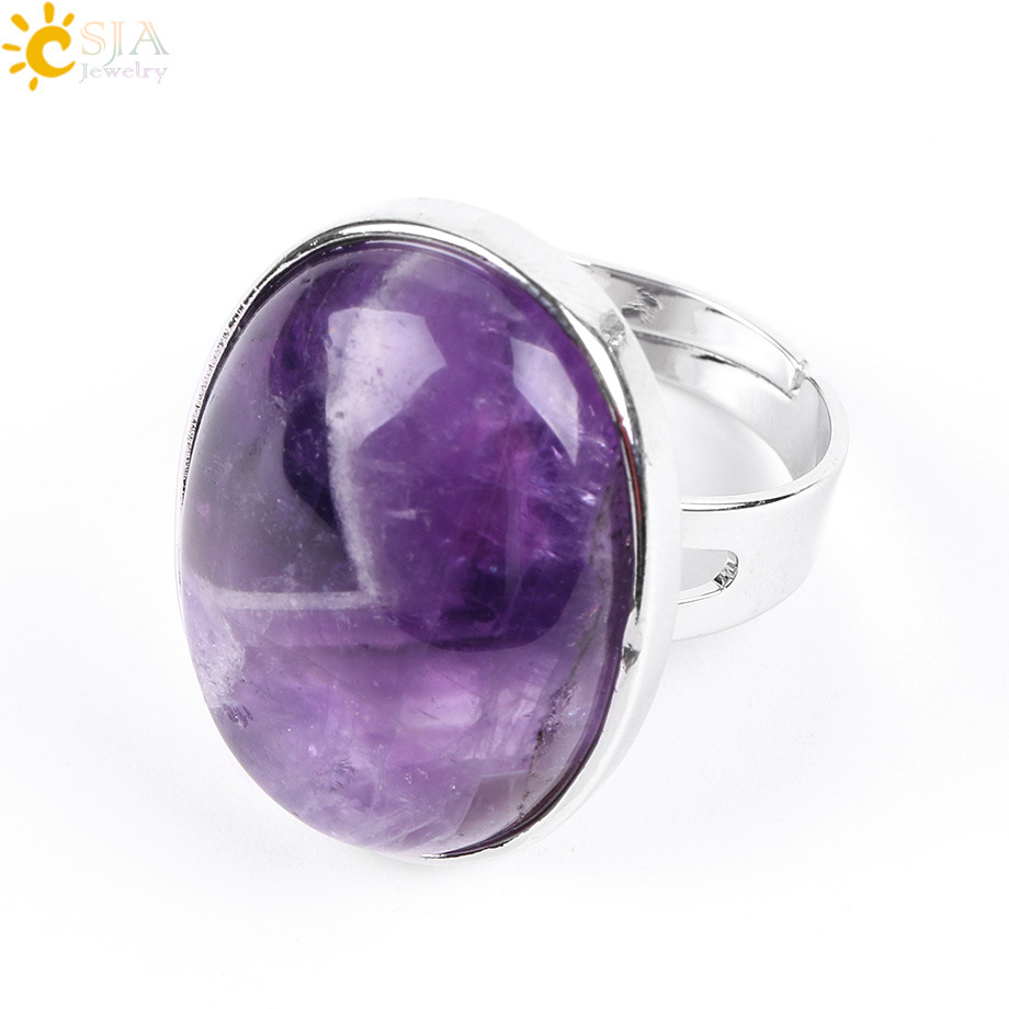 

15 Colors Natural Gemstone Rings for Men Women Crystal Opal Rose Quartz Amethyst Adjustable Oval Ring Fashion Jewelry Accessories