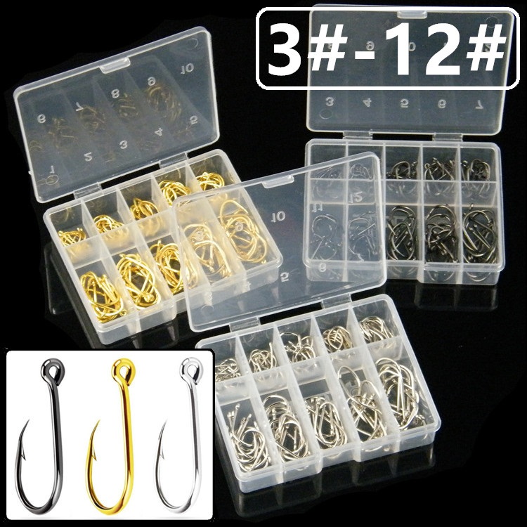 

100pcs/box 10 Sizes Mixed 3#-12# Ise Hook High Carbon Steel Barbed Fishing Hooks Fishhooks Pesca Tackle Accessories Transparent Box A-017