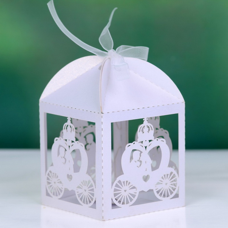 

Lase Cut Favor Gift Candy Boxes Paper Fashion Boxes With Ribbon For Party 100pcs