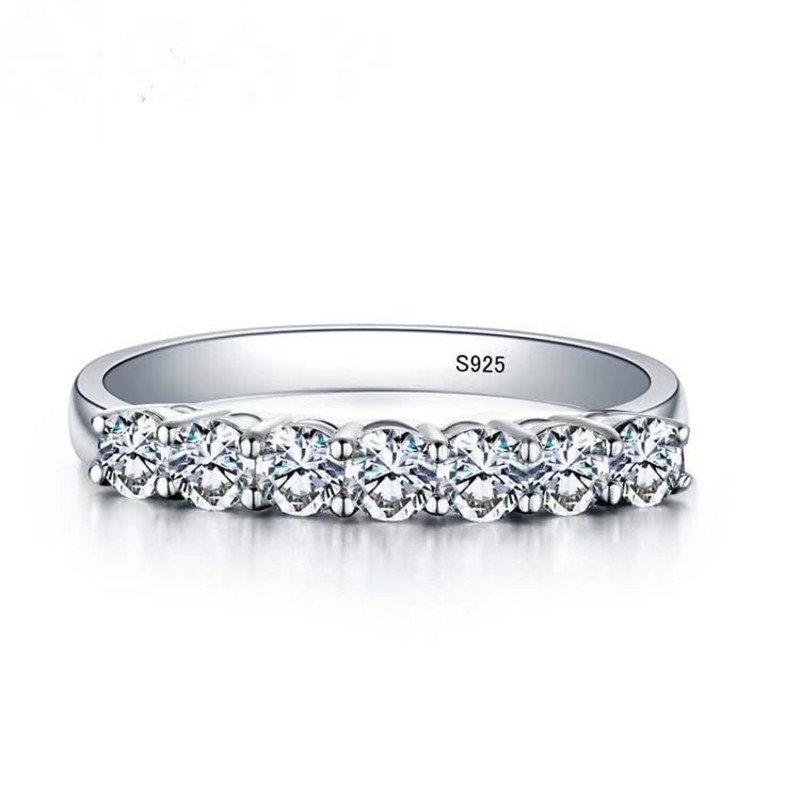Size 5-10 Simple Fashion Jewelry Sweet Cute Real 925 Sterling Silver Round Cut White Topaz CZ Diamond Gemstones Eternity Women Wedding Ring