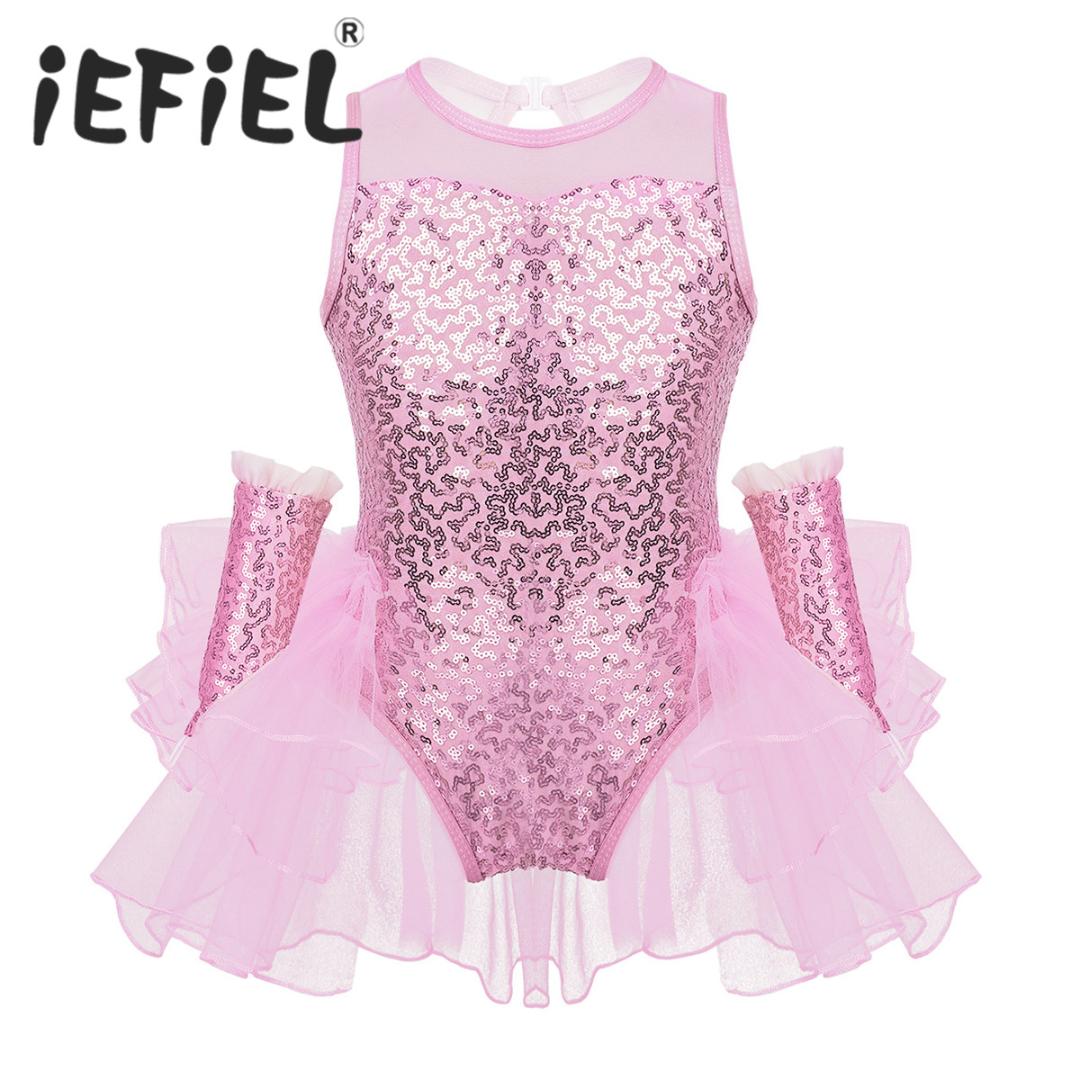 Shiny Toddler Girls Hallow-Out Ballet Leotard Ruffled Tutu Dress