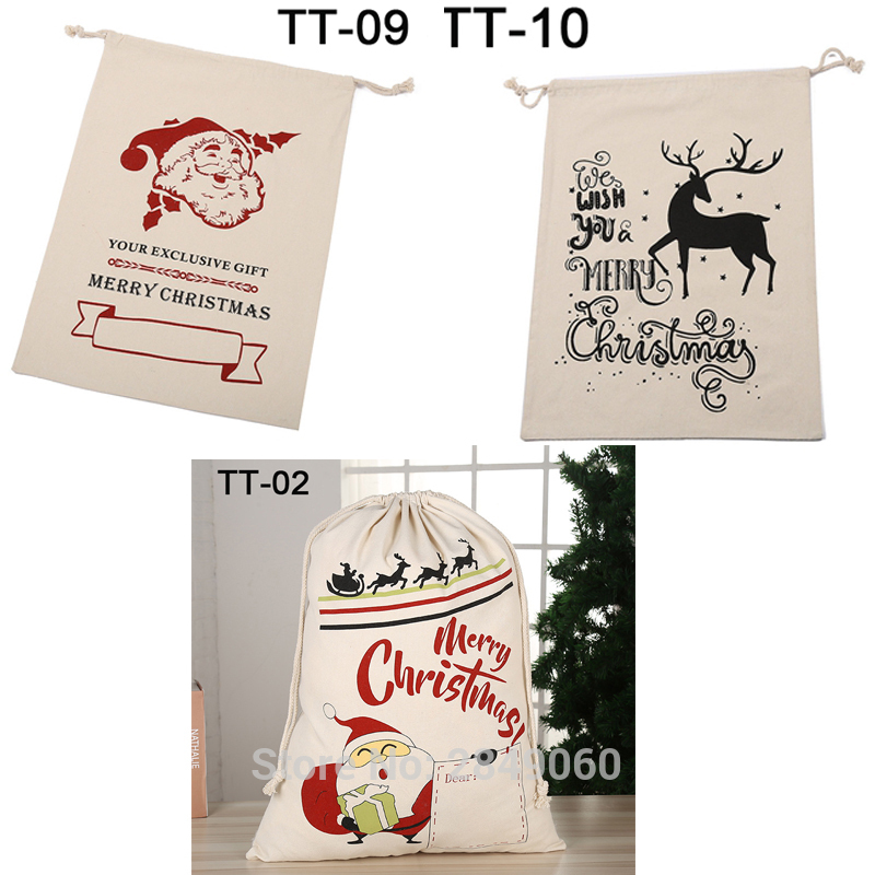 

Customized Santa Sacks Christmas Bag 10pcs/lot Kids Drawstring Canvas Bag Large Santa Claus Personalized Party Christmas Gift