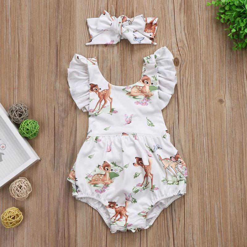 

Toddler Infant Baby Girl Clothes Christmas Deer Romper Headband 2Pcs Set fashion Outfit Newborn Boy Clothes Children Sets, Beige