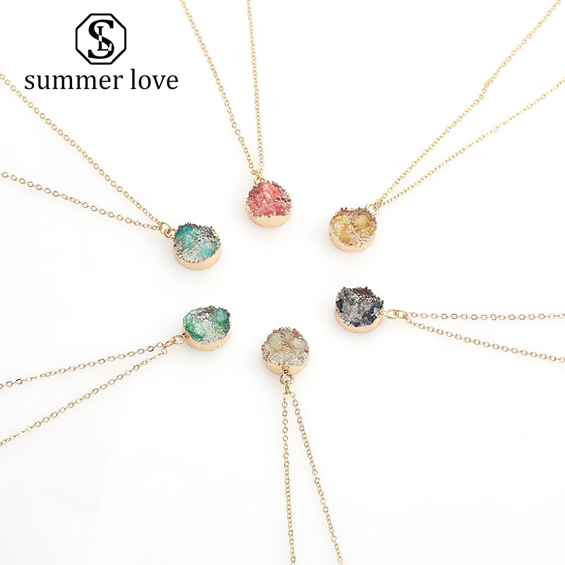 

2020 new fashion resin druzy stone pendant necklace for women handmade clavicle chain gold plating necklaces party wedding jewelry best Gift