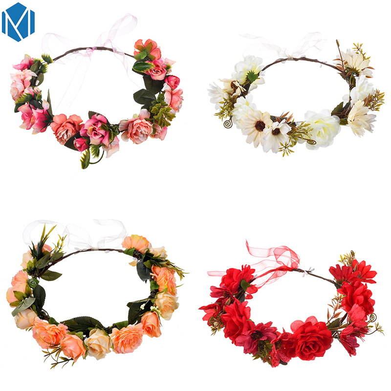 

M MISM Girls Bridal Colorful Flower Headbands Headdress Wreath Hair Accessories for Women Floral Hair Band Fine Garland Headwear