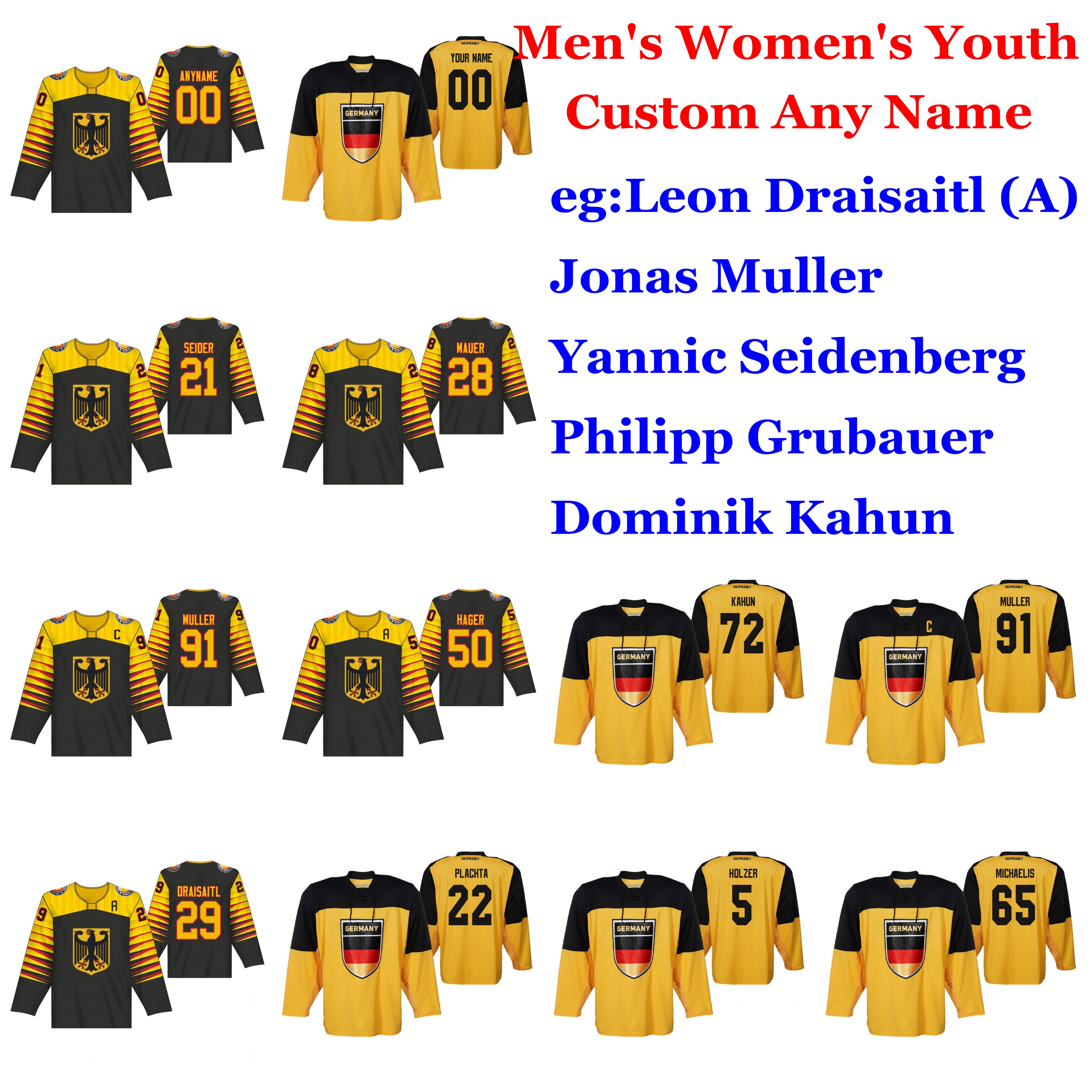 

2019 IIHF World Championship Germany Hockey Jerseys Dominik Kahun Jersey Bergmann Denis Reul Frederik Tiffels Stefan Loibl Custom Stitched, Youth black