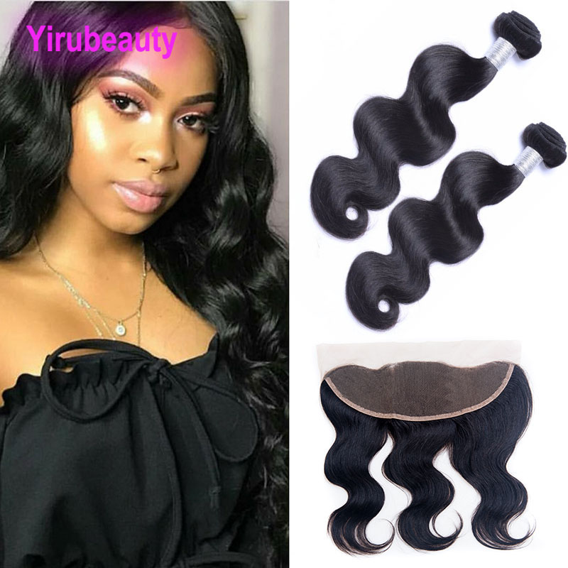 

Body Wave Hair Bundles With Ear To Er Lace Frontal 13X4 Free Part Malaysian Virgin Hair Weaves Top Closure 10-28inch, Natural color