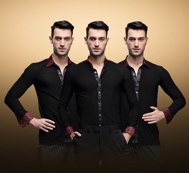 

Adult male Men's modern dance Rumba cha cha Samba Jive ballroom Latin shirt Black Waltz Latin Dance Top shirts for men boy