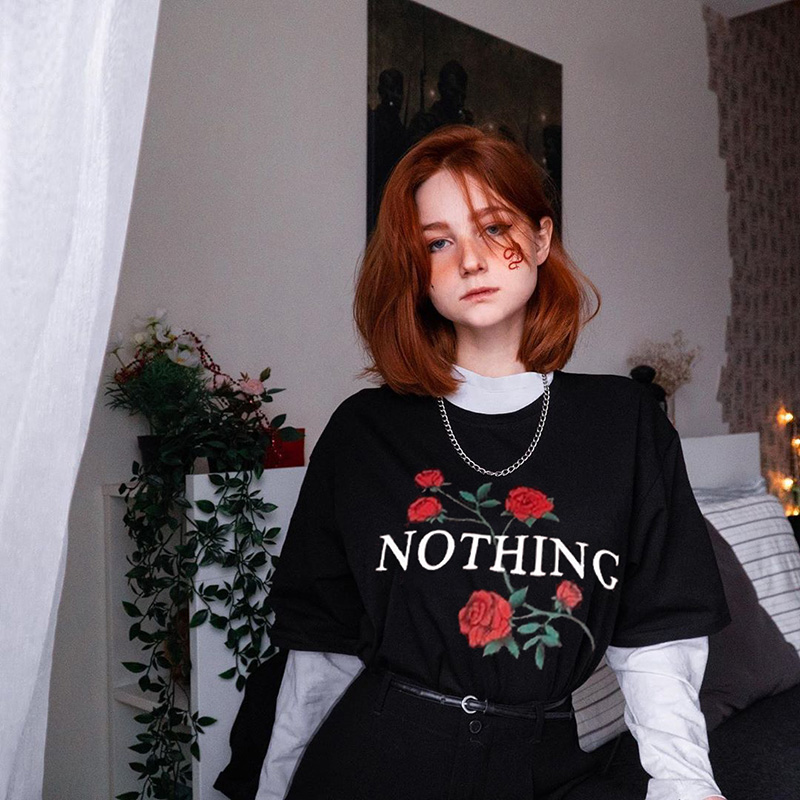 

Summer Harajuku aesthetics Female Tshirt Rose Print Short Sleeve Tops & Tees Fashion Casual T Shirt Women Clothing T-Shirt