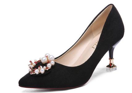 

2019 Women's shoes in Spring and Autumn with New style High heel fine heel pointed end Suede shoes heel 5cm ,7cm @218, Black