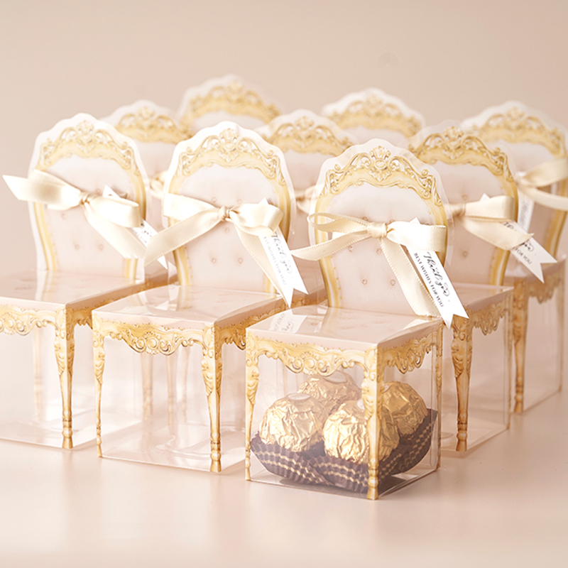 

50pcs personalized Plastic PVC European anniversary wedding favors chocolate packaging gifts boxes candy box for guests