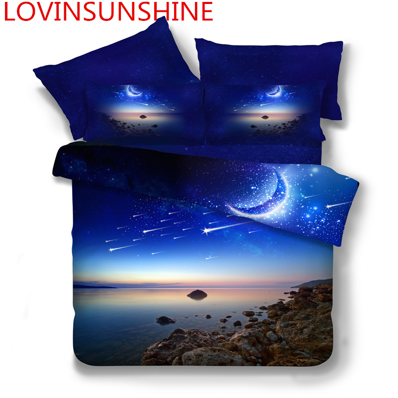 

New 3D Print Galaxy Universe Bedding Set for Teen Boy Blue Starry Sky Zipper Duvet Cover Flat Sheet with 2 Pillowcases Bed Linen