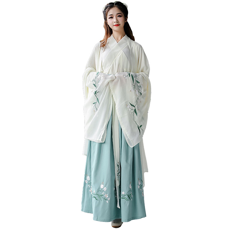 

New Arrival Hanfu For Women Green Embroidery Dance Costume Traditional Stage Wear Folk Dress Oriental Festival Outfit DC1846, 3 pcs suit