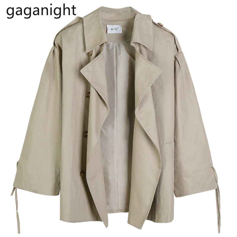 

Gaganight Fashion Women Trench Coat Solid Casual Loose Tops Outwear Spring Autumn New Korean Short Trenches Jacket Ropa Mujer, Black