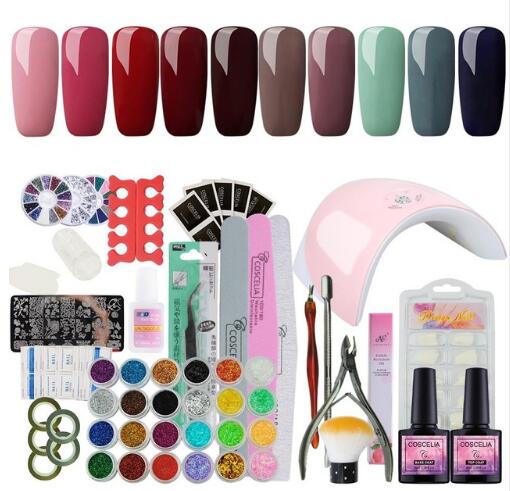 

Nail Set for Manicure Professional Nail Tools Set 36W UV Led Lamp for Nail Quick Dryer False Tips Files Sets, As pic
