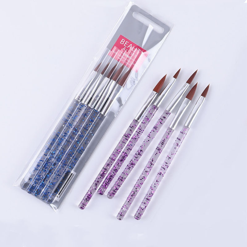 

5Pcs/set 10/13/15/17/19mm Nail Art Crystal Brush UV Gel Builder Painting Dotting Pen Carving Tips Manicure Salon Tools