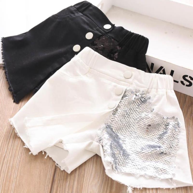 

2T-8T Wholesale Children's shorts baby girls clothes Summer Girls Sequines stitching casual hot pants kids clothes shorts L229, Black (90-130)