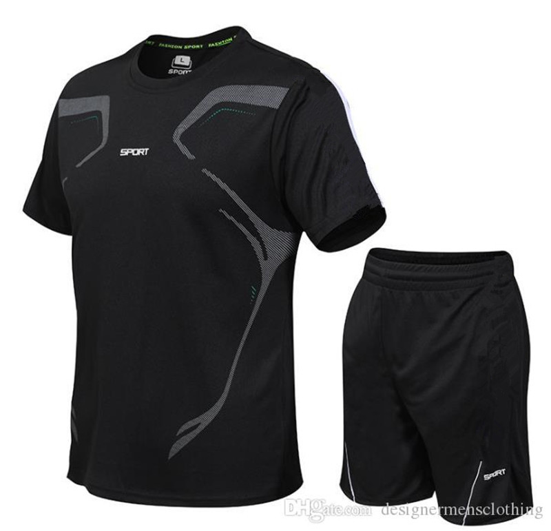 

Summer Mens Running Clothing Sets Male 2PCS Sports Tracksuits Casual Suits Teenager Fitness Quick Drying Suits, Black
