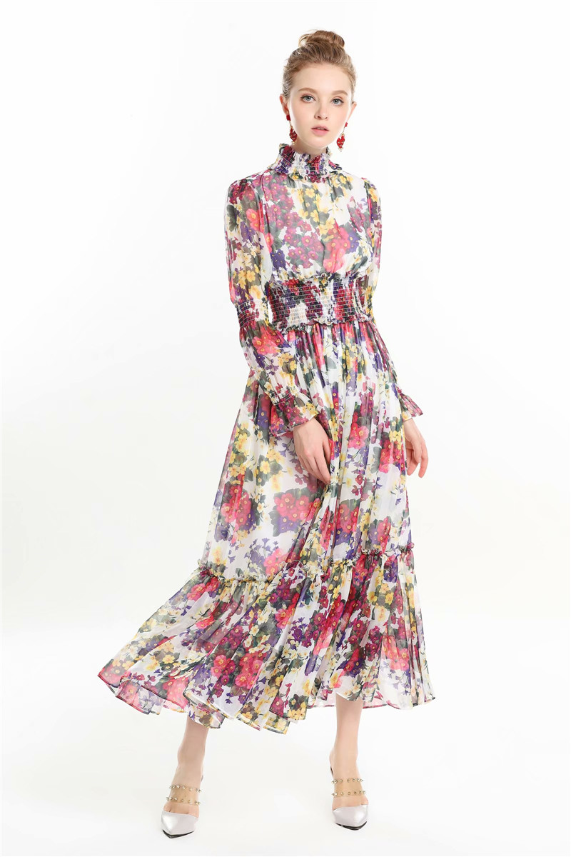 long silk floral dress