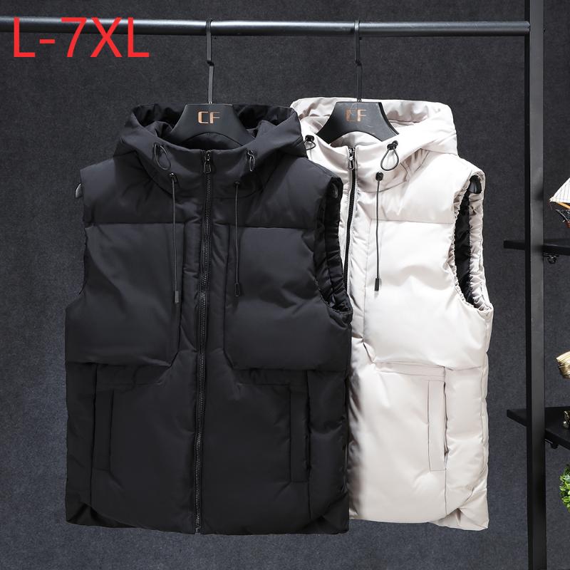 

Men Winter Vest Hooded Waistcoat Classic Sleeveless Jacket Warm Thick Casual Windbreaker Parka Plus Large Size 7XL Free Shipping, Beige vest