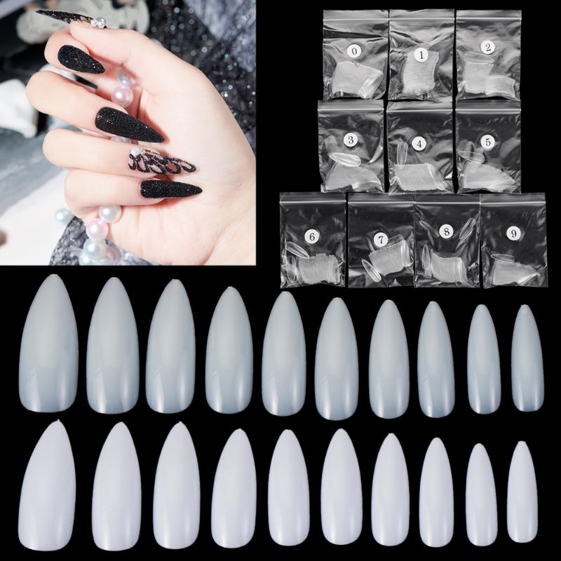 

100/500PCS Stiletto Pointy Long Almond Full Cover False Nail Tips Fake Nails Art Acrylic Manicure DIY Nail Art, 100pcs white